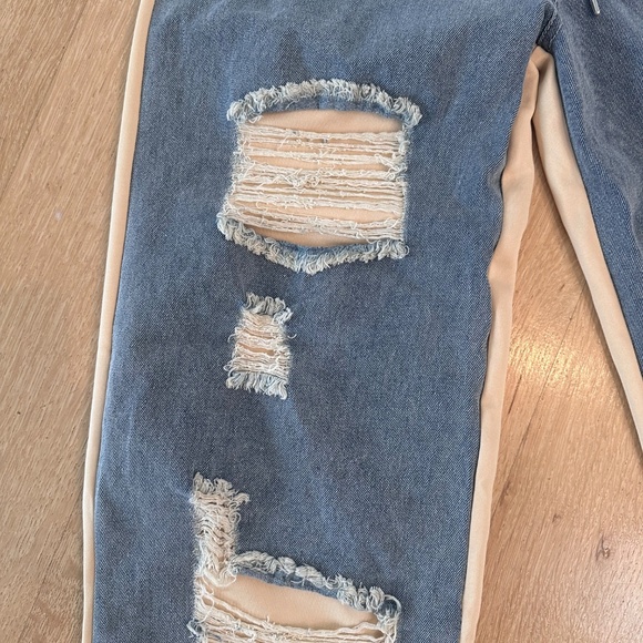 🔥Brand New Y2K Denim Patchwork Drawstring Distressed Jeans  Size S - Picture 8 of 11